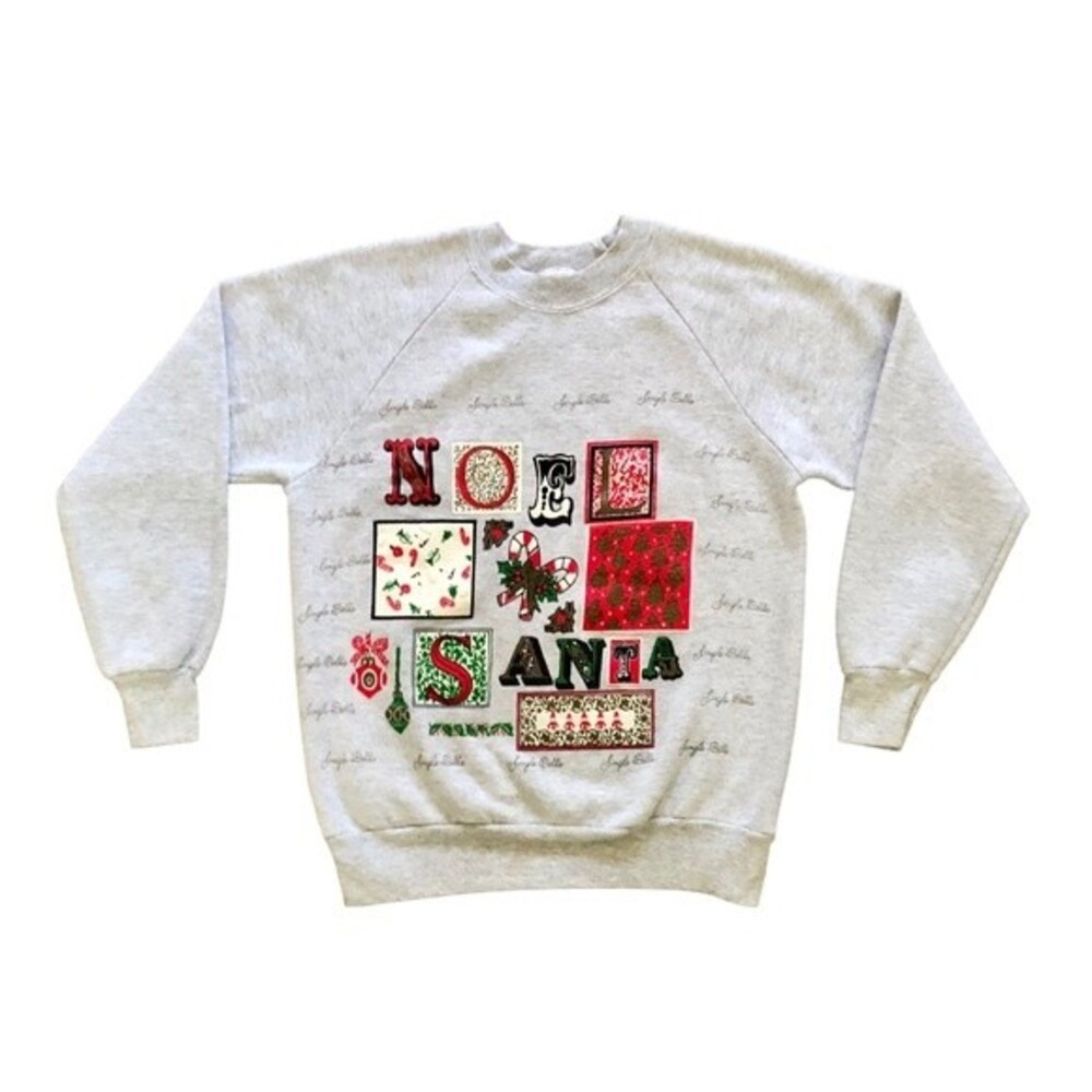 Vintage 90s Oneita Power-Sweats Christmas Crewneck Sweatshirt Gray Size Medium
